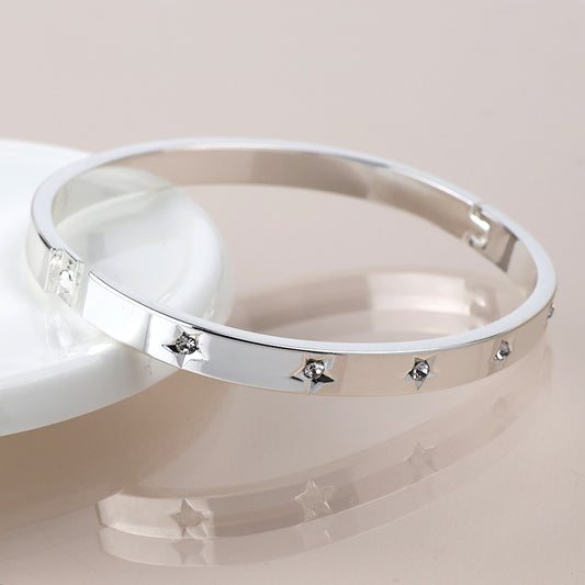 POM Silver crystal stars hinged bangle