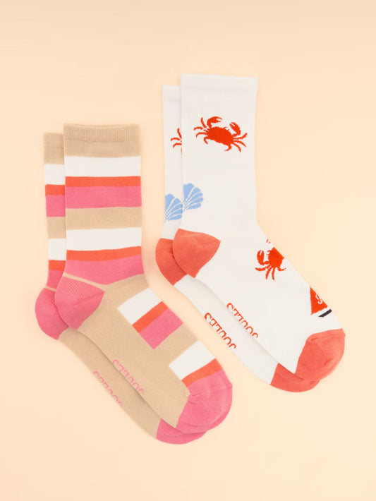 Joules Women's Everyday Pink/Cream 2 Pack Socks (size 4-8)
