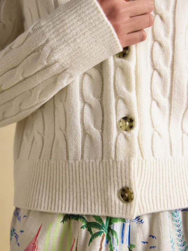 Joules Cream Cable Knit Button Up Cardigan