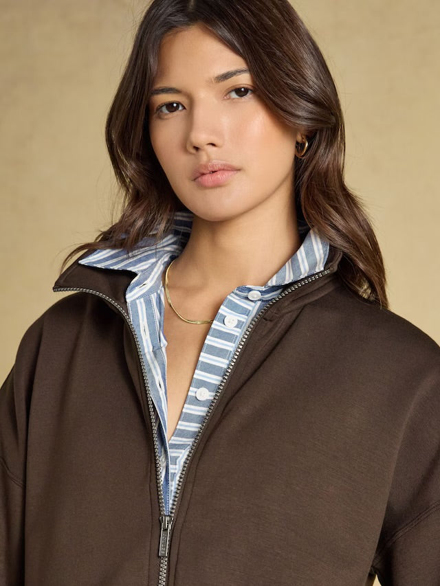 Joules Chocolate Brown Soft Full Zip Funnel Neck Sweatshirt