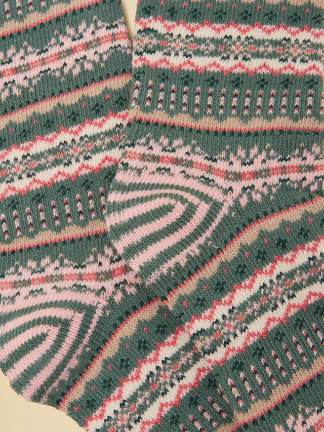 Joules Women's Lucille Khaki Green Fair Isle Socks (size 4-8)