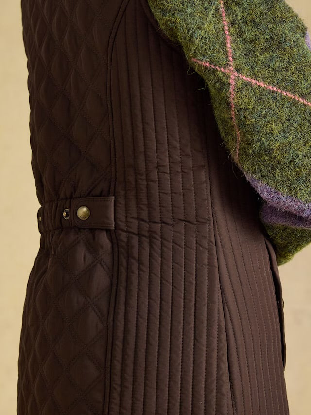 Joules Minx Chocolate Brown Showerproof Diamond Quilted Gilet