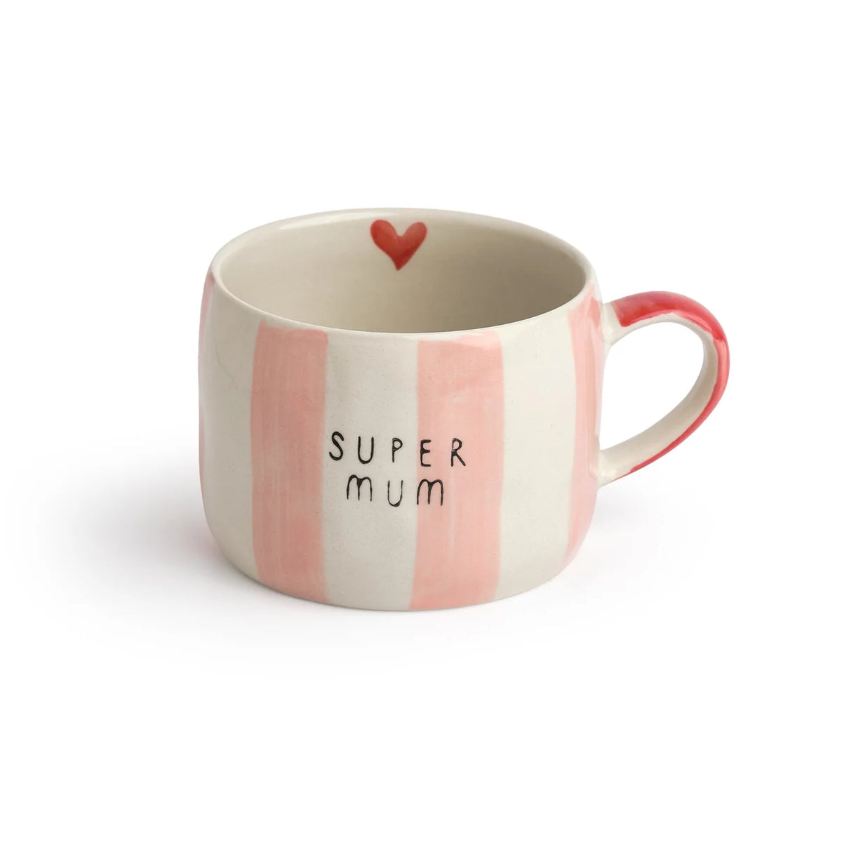 Belly Button Hand Painted Stoneware Striped Mug - Super Mum
