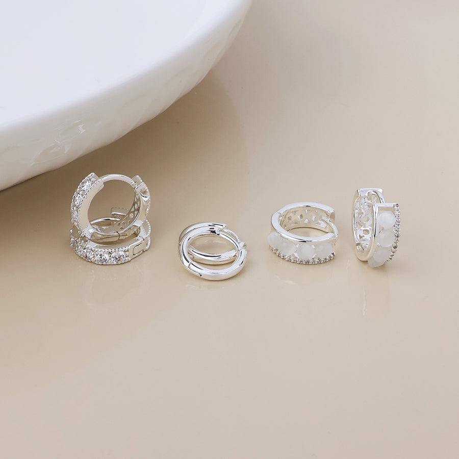 POM Tia silver plated mixed hoop triple earring set