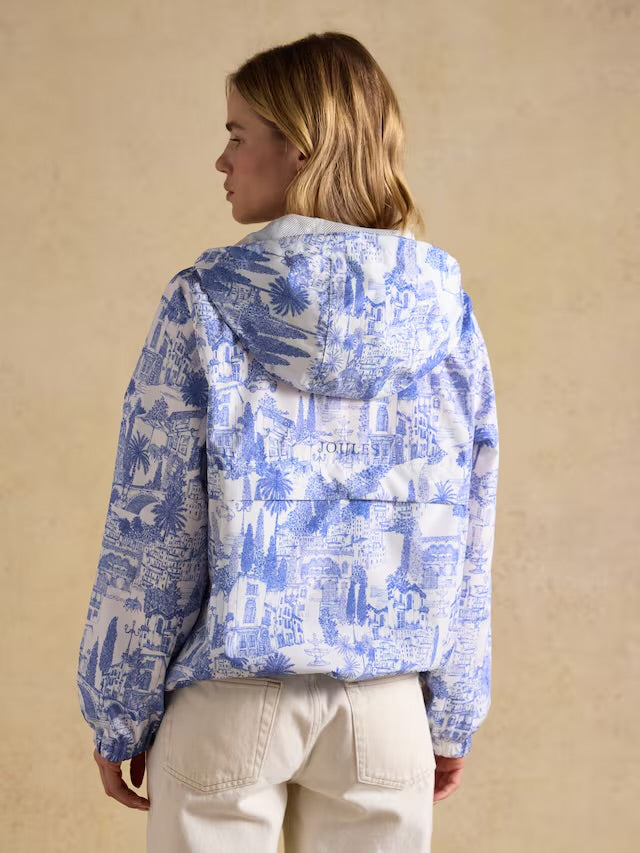 Rainly Cream & Blue Waterproof Packable Raincoat with Hood