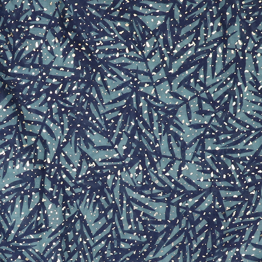 POM Recycled blend blue mix leaf and foil print scarf