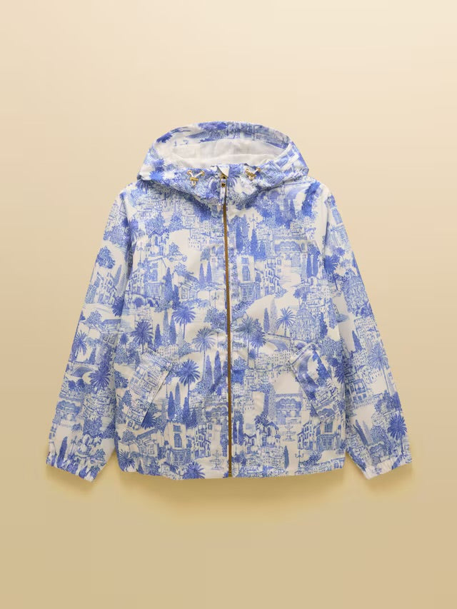 Rainly Cream & Blue Waterproof Packable Raincoat with Hood