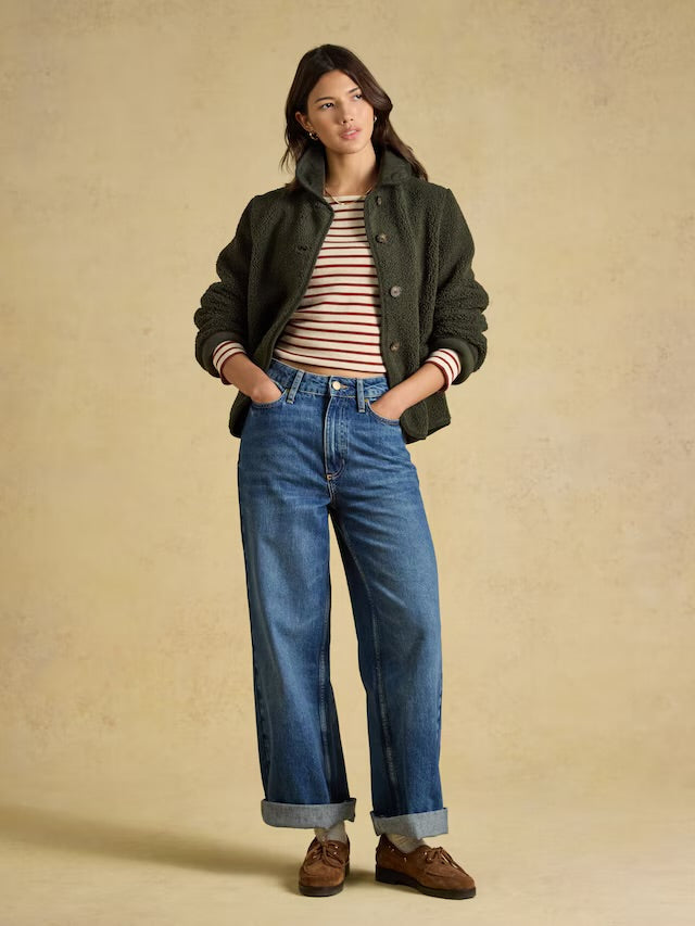 Joules Harbour Oat Marl & Russet Long Sleeve Striped Boat Neck Breton Top