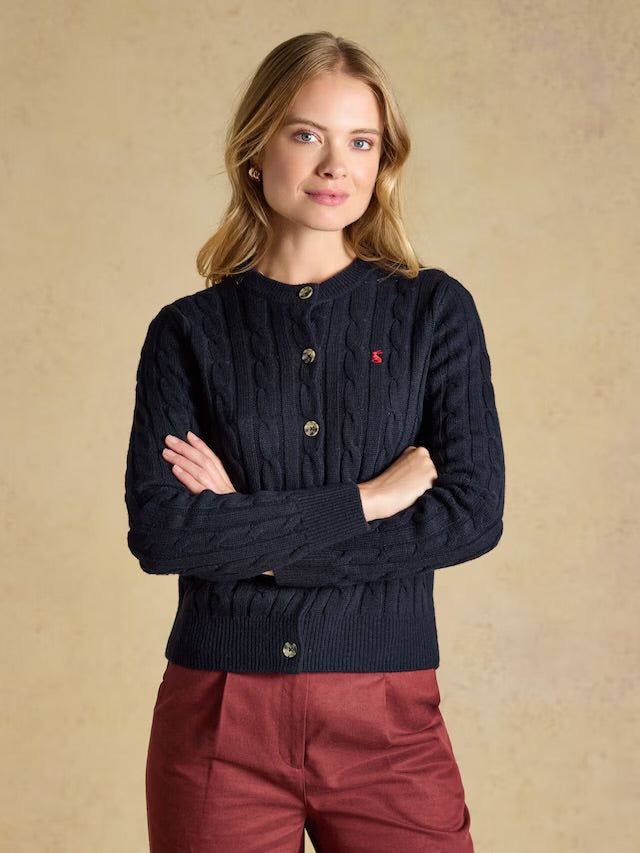 Joules Navy Cable Knit Button Up Cardigan
