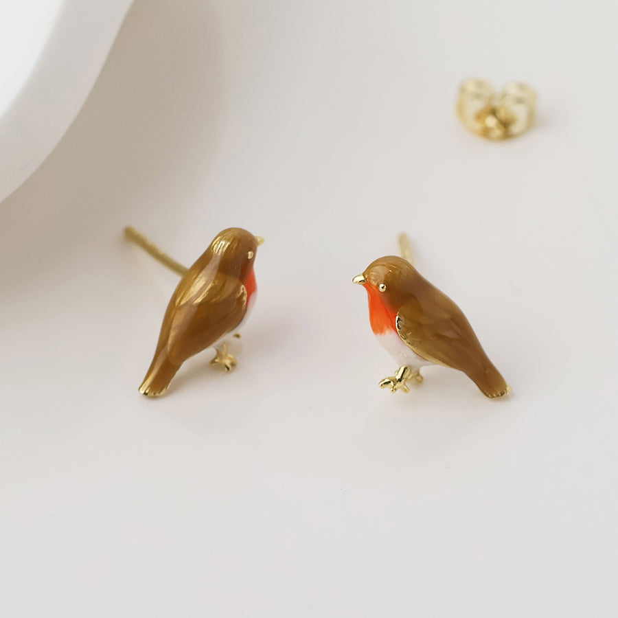 POM Robin golden enamel robin earrings