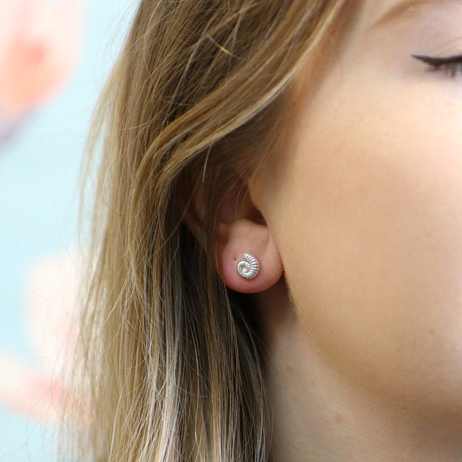 POM Silver Fossil Shell Ammonite Earrings