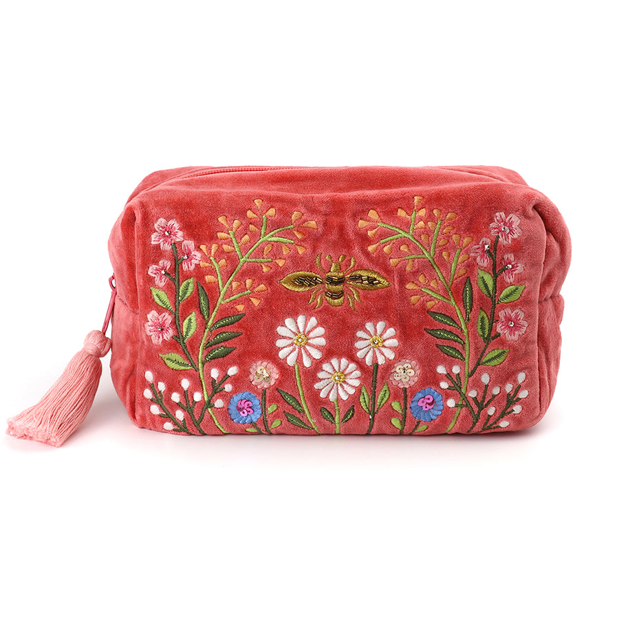 POM Salmon pink velvet meadow washbag