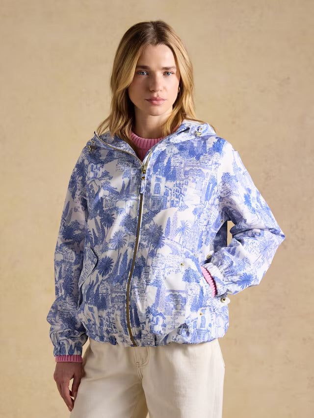 Rainly Cream & Blue Waterproof Packable Raincoat with Hood