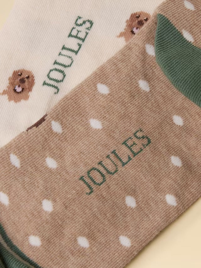 Joules Women's Everyday Neutral Spaniel Cotton Blend Socks 2 Pack (size 4-8)