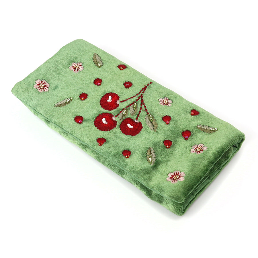 POM Green velvet cherries jewellery roll