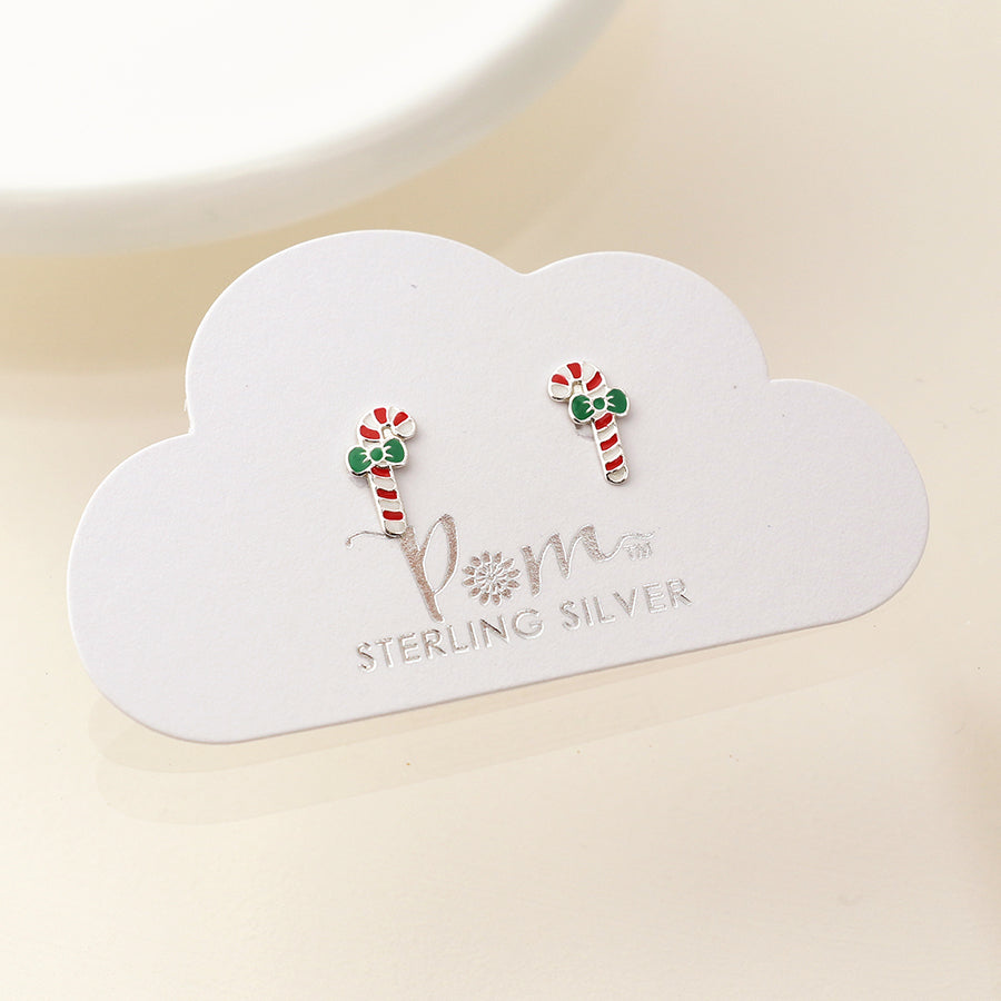 Sterling silver candy cane stud earrings