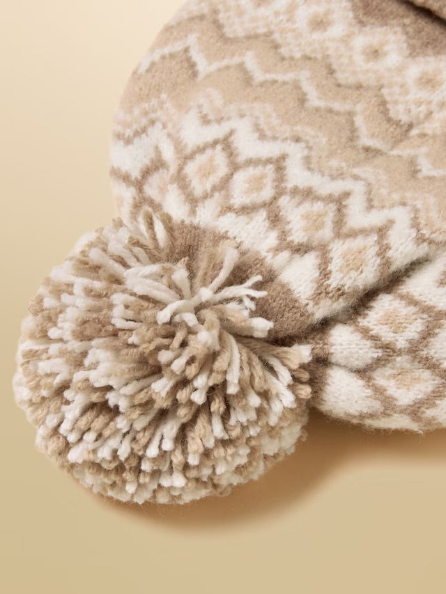 Kara Neutral Fairisle Bobble Beanie Hat