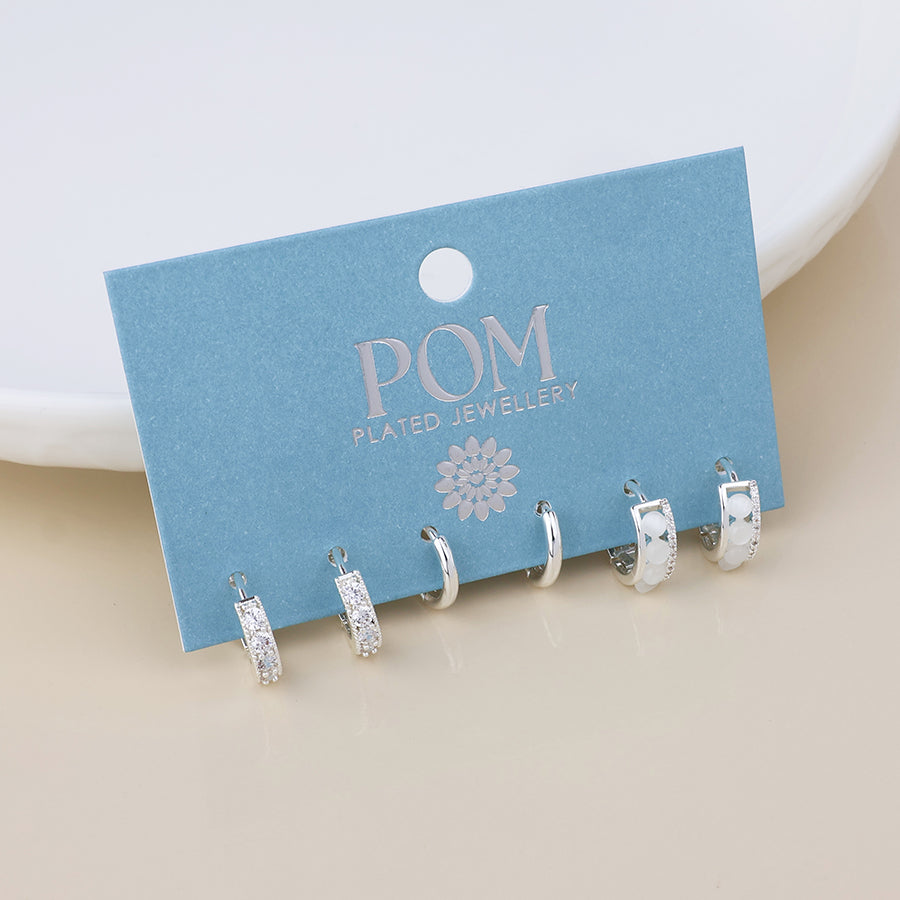 POM Tia silver plated mixed hoop triple earring set