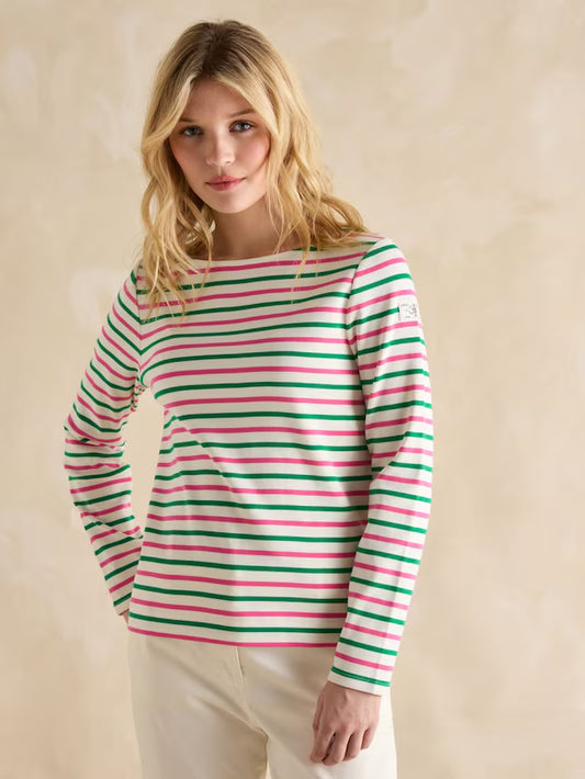 Joules Harbour Pink & Green Striped Boat Neck Breton Top