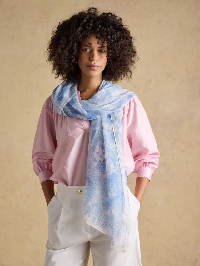 Joules Abberton Blue Ecru Toile De Jouy Printed Scarf