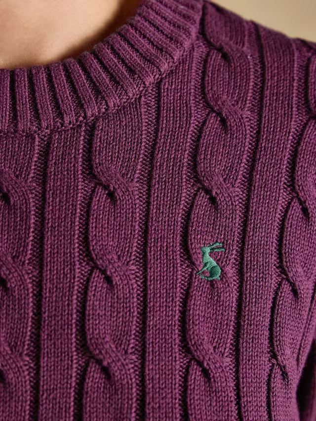 Joules Purple Berry Classic Crew Neck Cotton Cable Knit Jumper