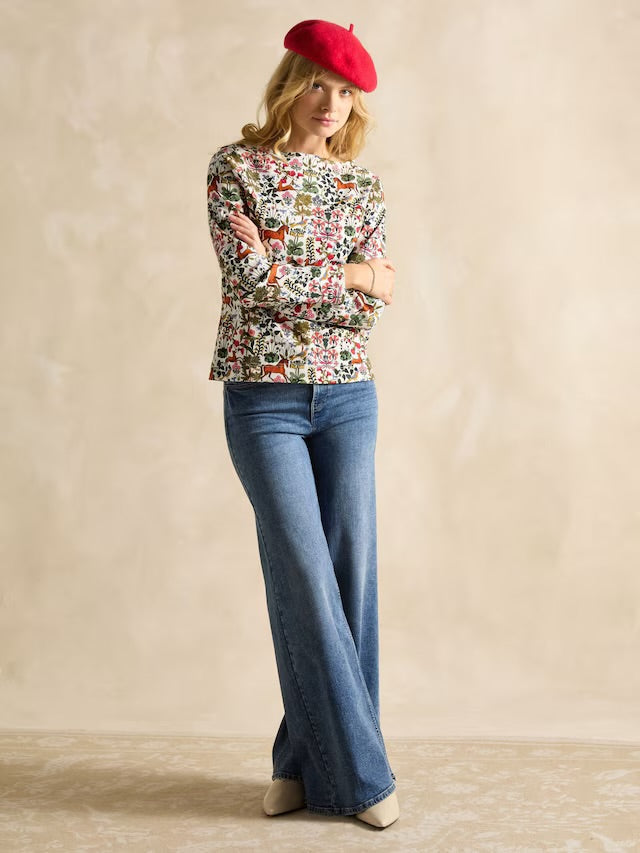 Joules Harbour Green Forest Print Boat Neck Printed Top