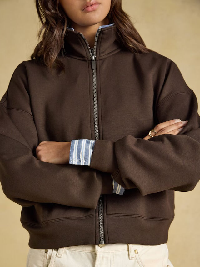 Joules Chocolate Brown Soft Full Zip Funnel Neck Sweatshirt