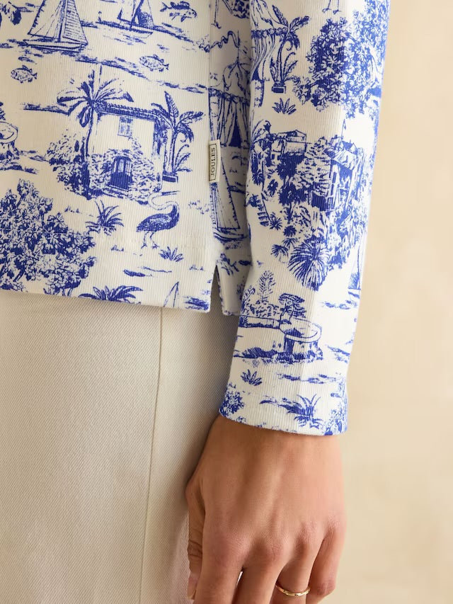 Joules Harbour Blue Toile de Jouy Boat Neck Printed Top
