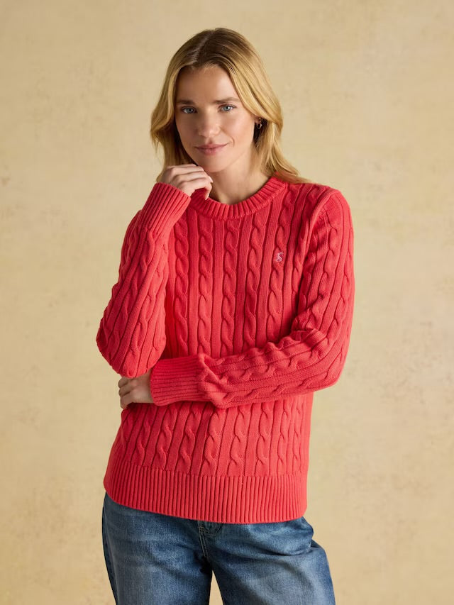 Joules Red Classic Crew Neck Cotton Cable Knit Jumper