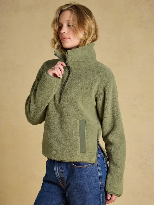 Joules Joules Olive Green Cropped Quarter Zip Fleece