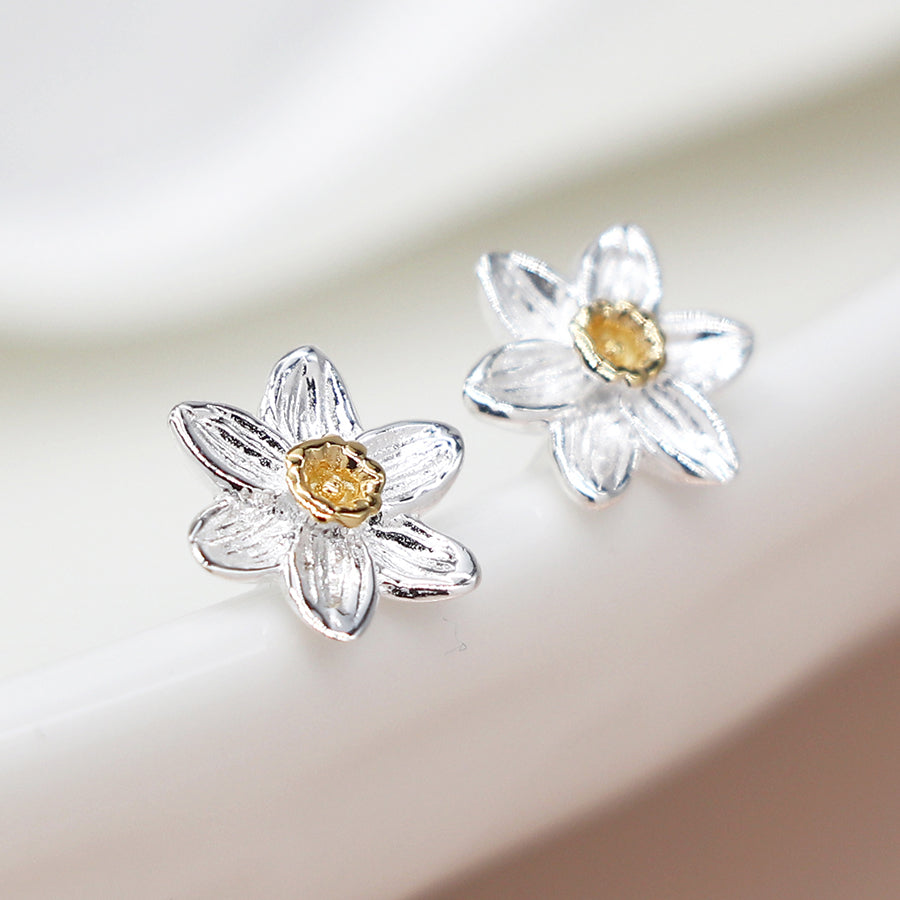 POM Sterling silver and gold daffodil stud earrings