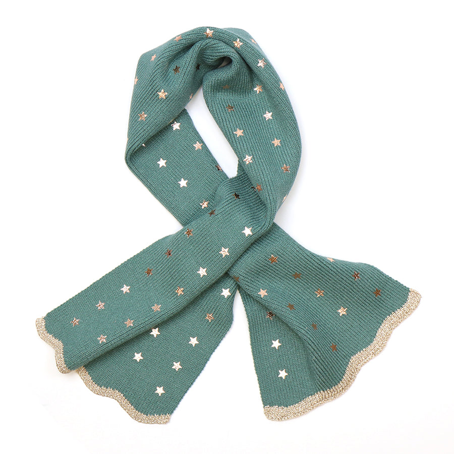 POM Sea Foam recycled blend metallic stars pull through scarf