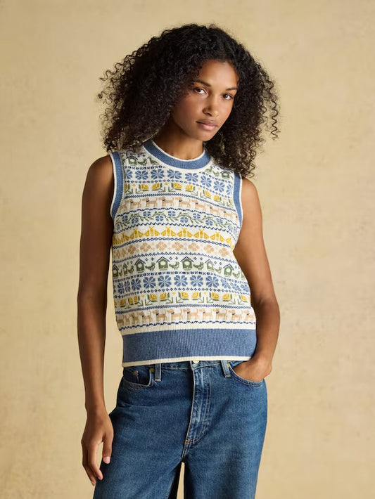 Joules Blue Birds & Bees Knitted Crew Neck Vest