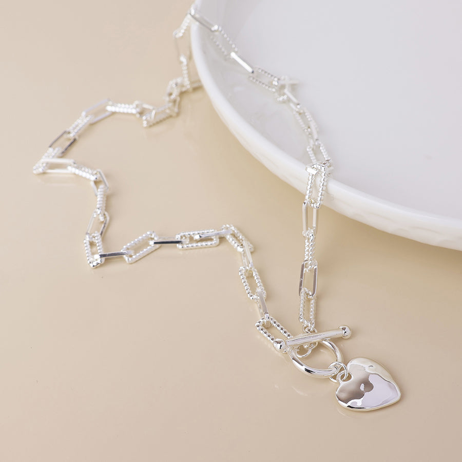 POM Foundry silver plated heart and t-bar necklace with twist links