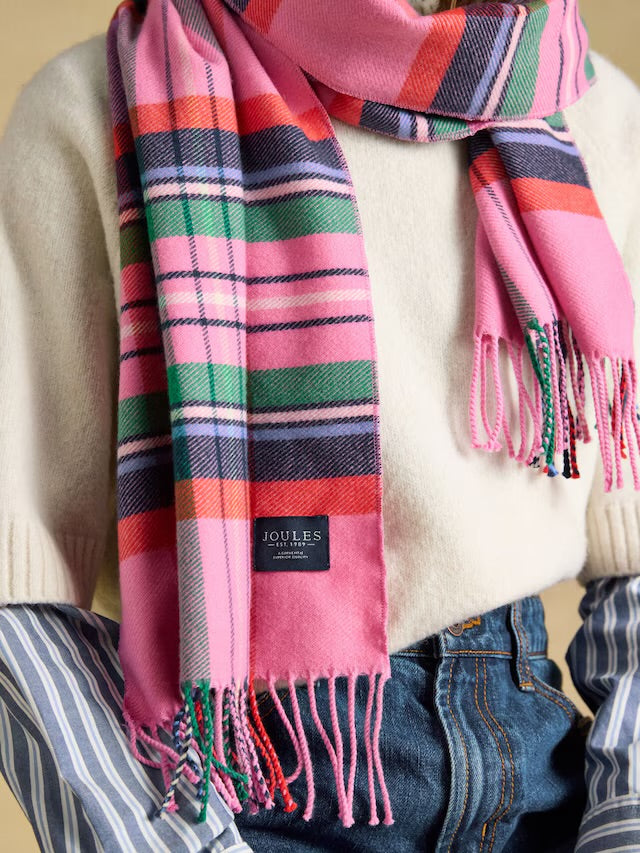 Joules Langtree Pink & Green Check Scarf