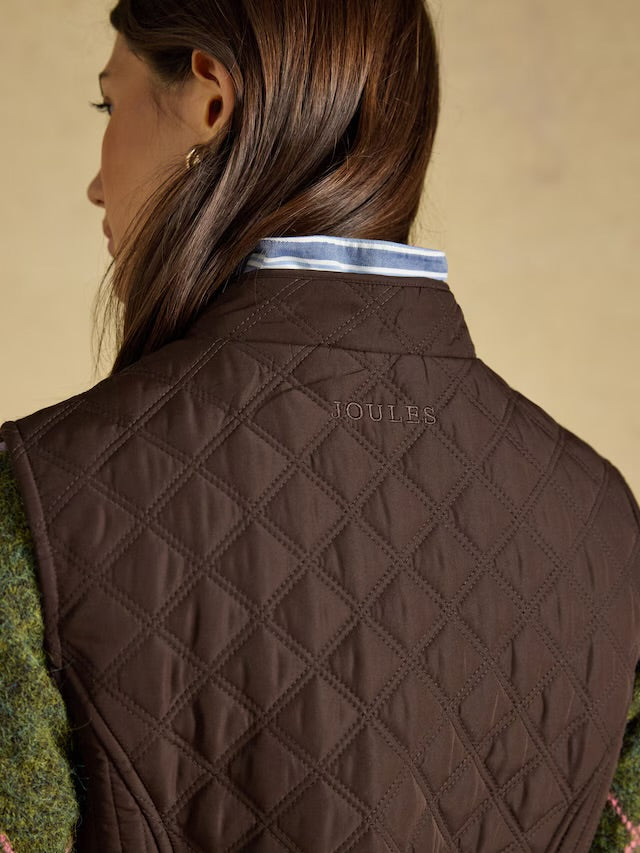 Joules Minx Chocolate Brown Showerproof Diamond Quilted Gilet