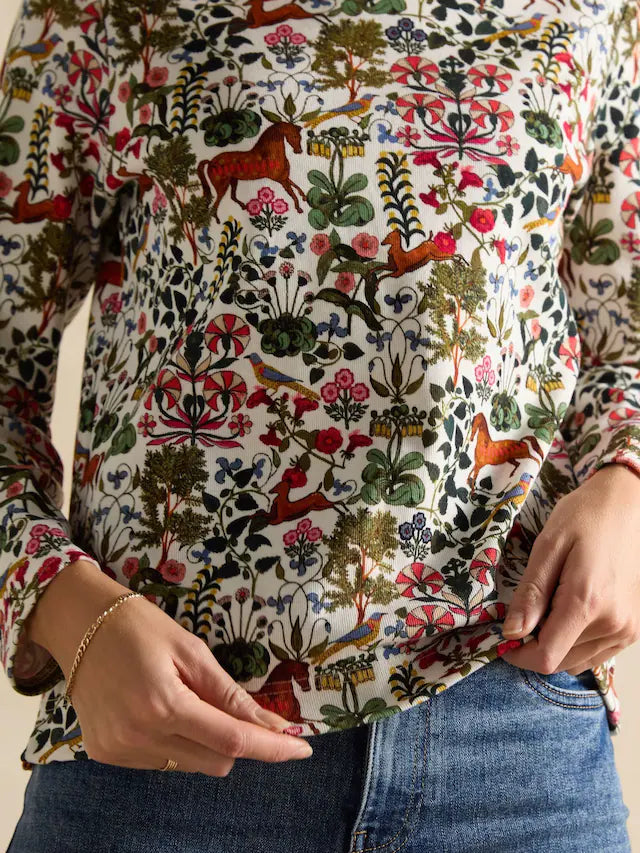 Joules Harbour Green Forest Print Boat Neck Printed Top