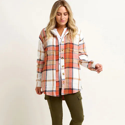 Pumpkin Flannel Shacket Hoodie by Brakeburn