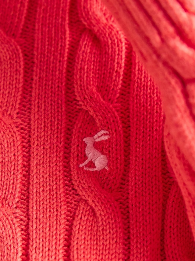 Joules Red Classic Crew Neck Cotton Cable Knit Jumper
