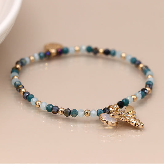Aqua Crystal Bead Bracelet with Bee Charm