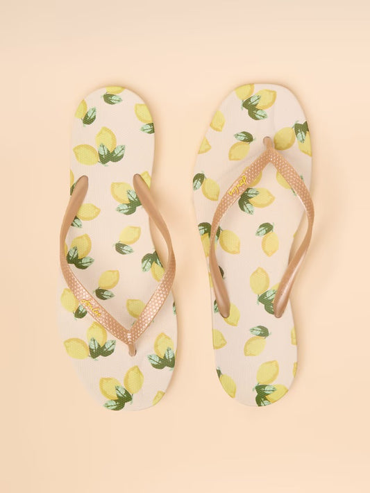 Joules Sunvale Cream Lemon Flip Flops