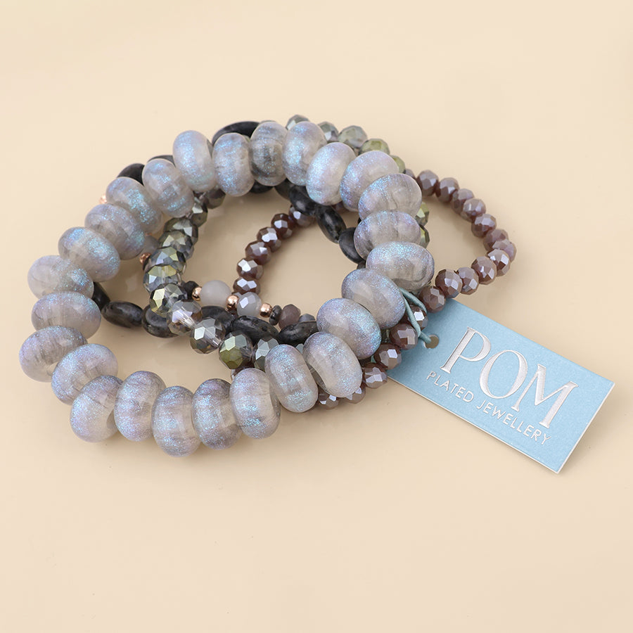 POM Misty five bracelet grey mix beaded stack with rose gold heart