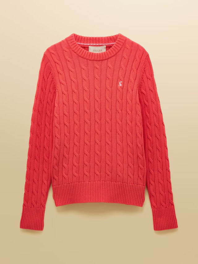 Joules Red Classic Crew Neck Cotton Cable Knit Jumper