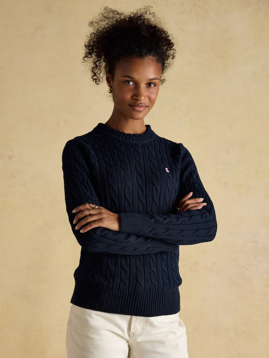 Joules Classic Cable Navy Cotton Crew Neck Jumper
