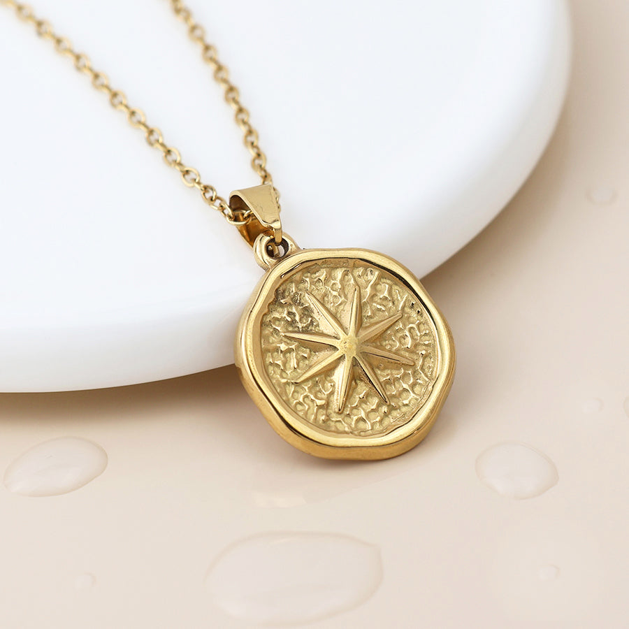 POM Waterproof gold plated compass necklace