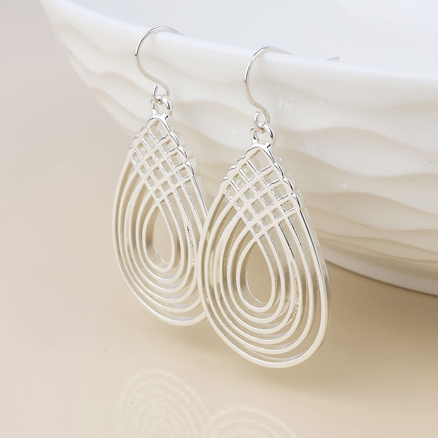 POM Deco silver plated deco lattice teardrop drop earrings