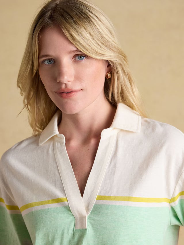 Tallie White & Multi Striped Cotton Jersey Top With Collar