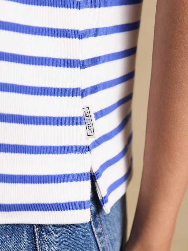 Joules Harbour Cream & Blue Short Sleeve Striped Boat Neck Long Sleeve Breton Top