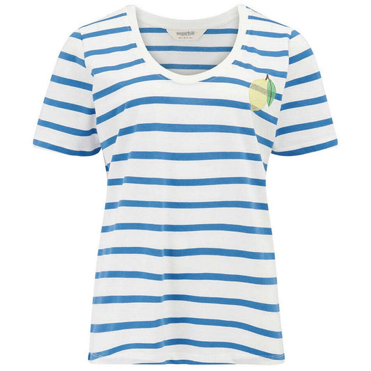 Sugarhill Sylvie Scoop Neck T-Shirt Lemon Blue/White Stripe