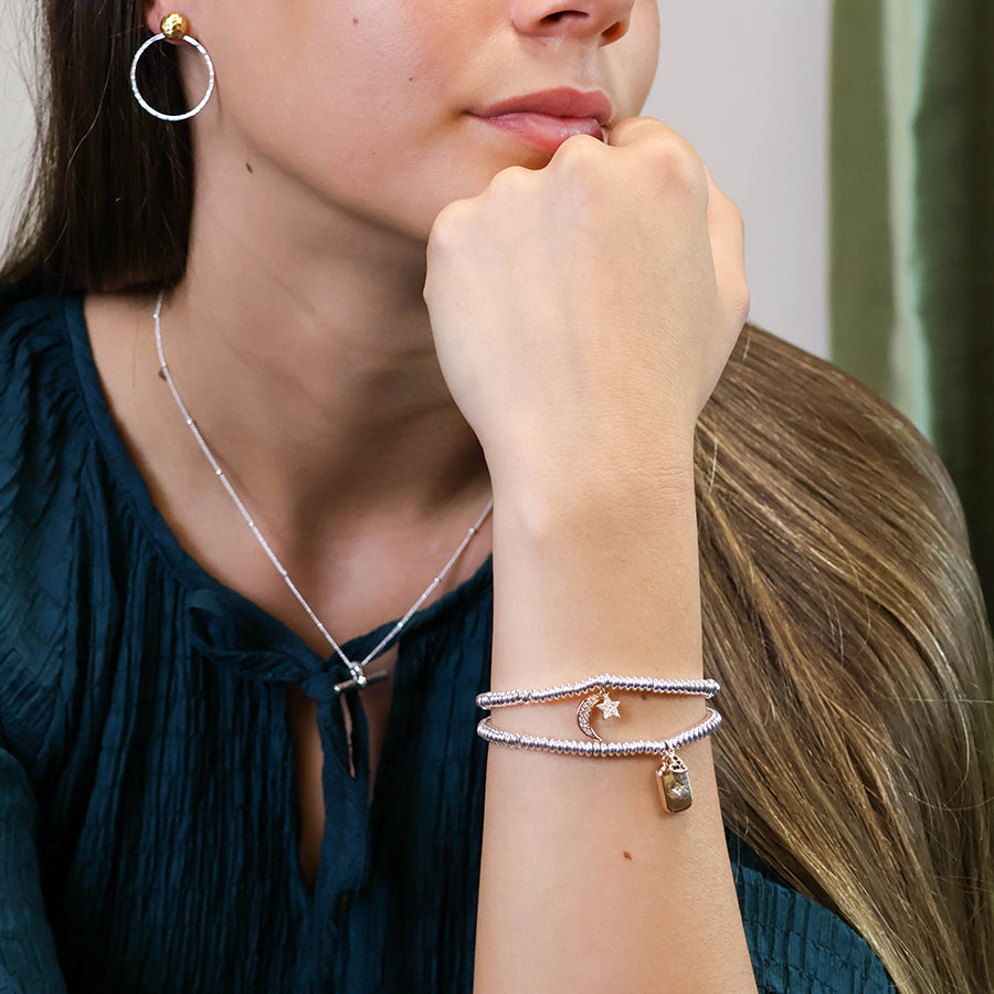 Beaded Bracelet with Amulet Charm & Crystal